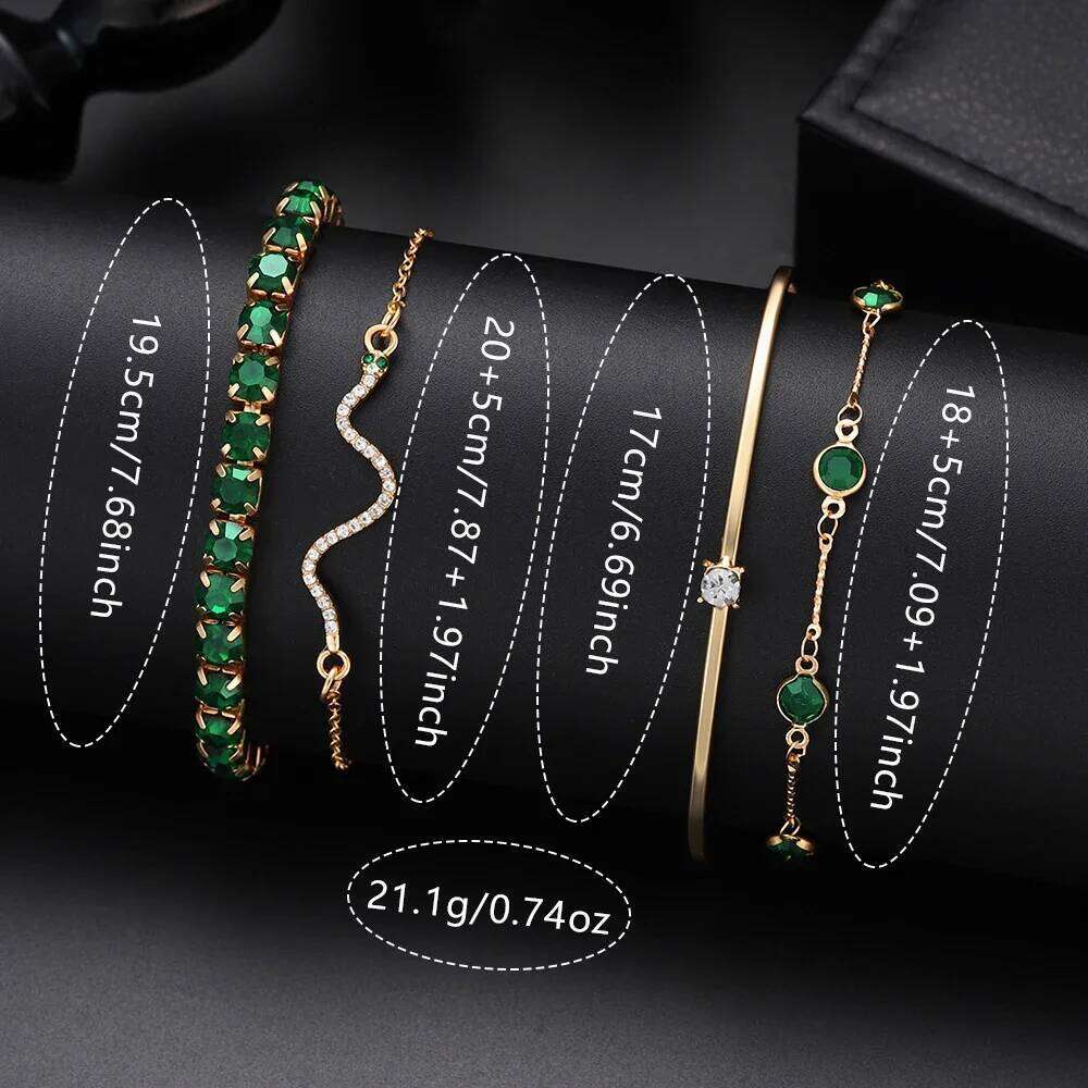 9 Pieces Green for Women Fashionable Rectangular Dial Watch Quartz Bracelet Necklace Earrings Set Holiday Gift Z260206