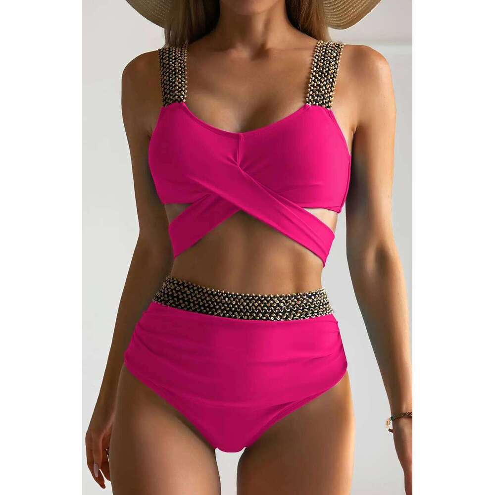 Cross High Waist Bikinis 2025 Women Black Swimwear Solid Swimsuit Female Beachwear Summer Bathers Bathing Suit Swimming Z260206