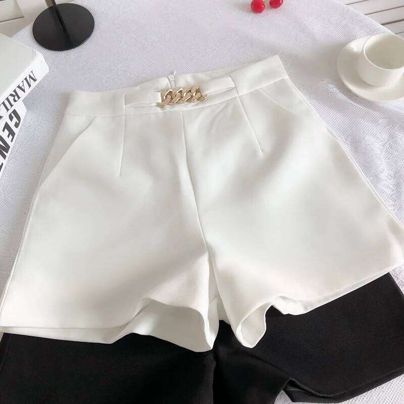 ITOOLIN Casual Fashion Chain Suit High Waist Slim A-line Shorts Office Loose Straight Trousers Women 2024 Summer XJ260206