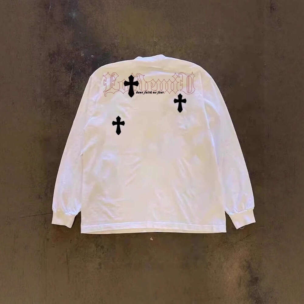 300g Heavyweight Pure Cotton! American Style Cross Oversize Long Sleeve T-Shirt for Men and Women, Loose Retro Couple Shirt