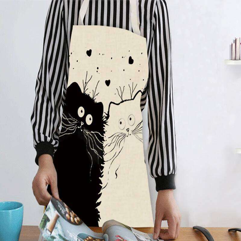 Cotton Linen Cute Cartoon Cat Waterproof Sleeveless For Men Women Kitchen Cooking Apron Cleaning Baking Accessories S260205