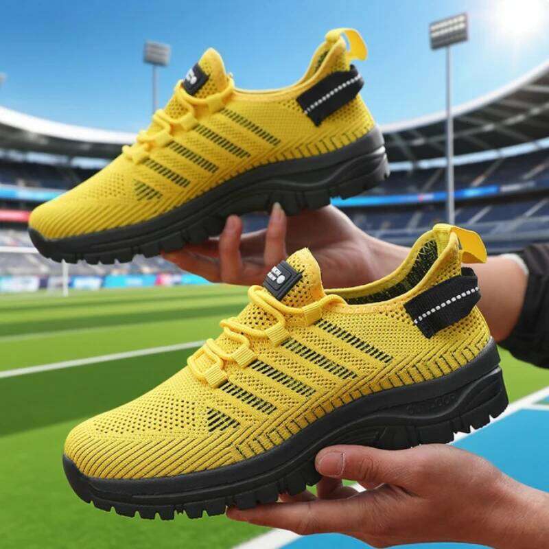 Men's Casual Mesh Breathable Knitted Comfortable Outdoor Flat Walking Shoes Trendy Striped Design Jogging Shoe Sneakers Men