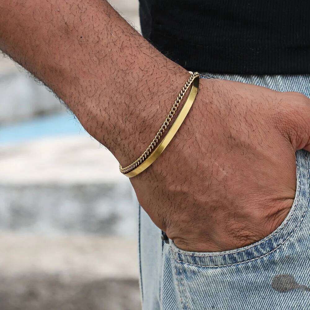 4MM Stainless Steel Gold Color Men Cuff Simple Opening Adjustable Bracelet For Women Hip Hop Jewelry 26H0206