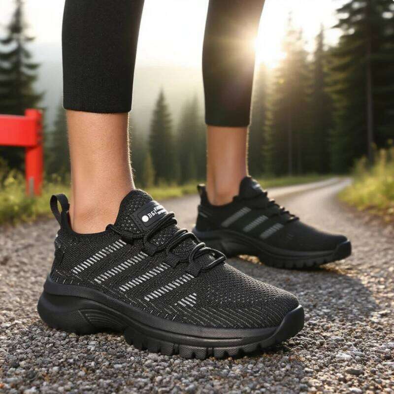 Women's Casual Mesh Breathable Knitted Comfortable Outdoor Flat Walking Trendy Striped Design Couple Jogging Shoes