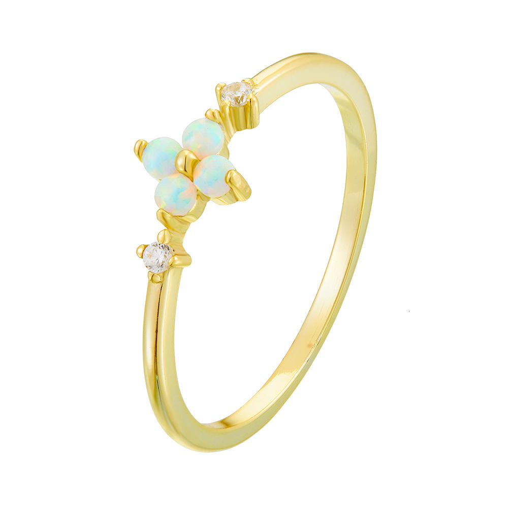 s925 sterling silver opal flower for women, light luxury niche design four-leaf clover ring jewelry