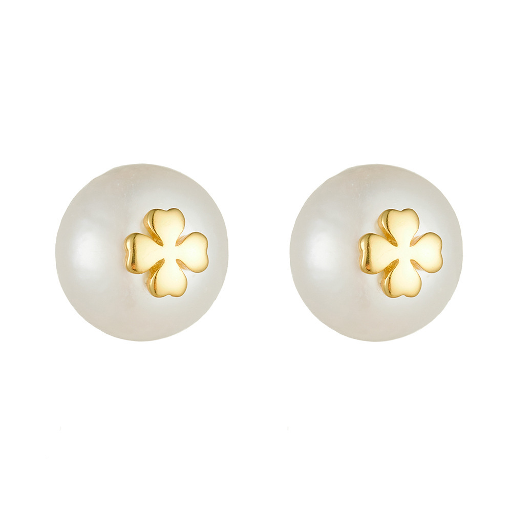 925 Sterling Silver Vintage French Natural Pearl for Women Light Luxury Ins Versatile Four-Leaf Clover Earrings Jewelry