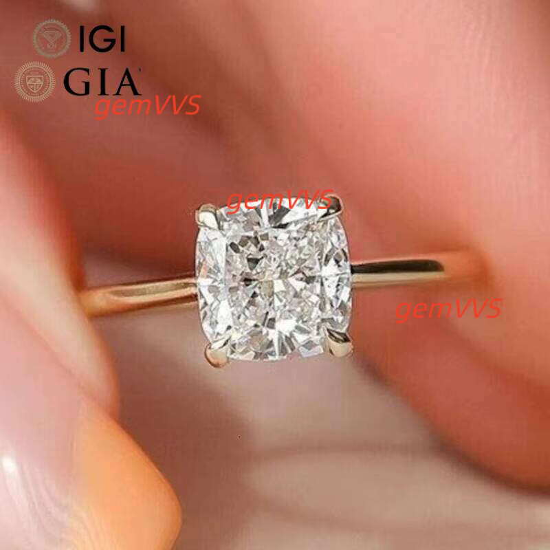Custom Gia Igi Certified Vvs Cvd Lab Grown Created Diamond 10K 14K 18K Gold Cushion Cut Pave Hidden Halo Basket Engagement Ring