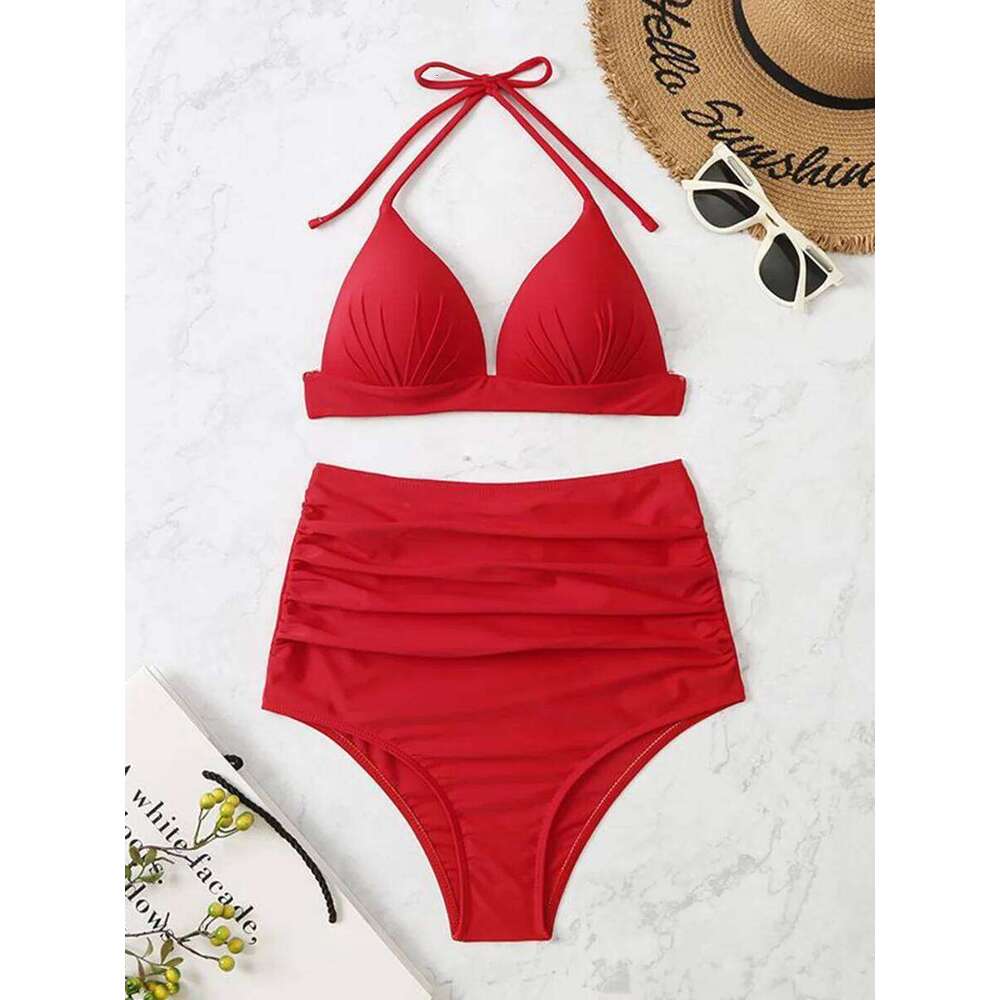 Triangle Bikinis 2025 Women Push Up Swimsuit Solid Sexy High Waist Swimwear Female Swimming Bathing Suit Summer Beachwear XJ260206