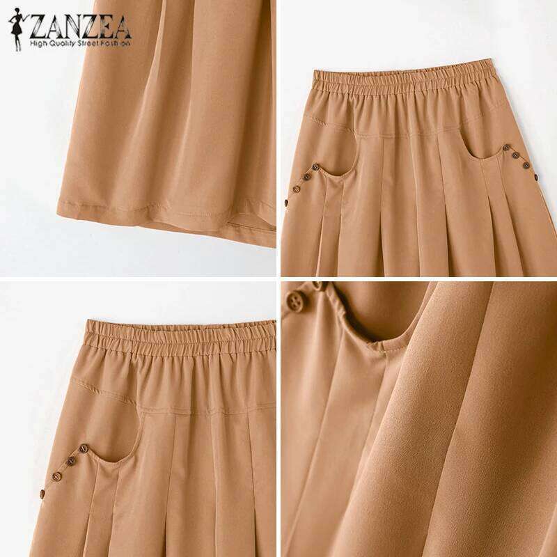 ZANZEA 2025 Summer Women Solid Half Shorts Fashion Elastic Waisted Button Short Pants Casual Pocket Overalls Korean Bottoms XJ260206