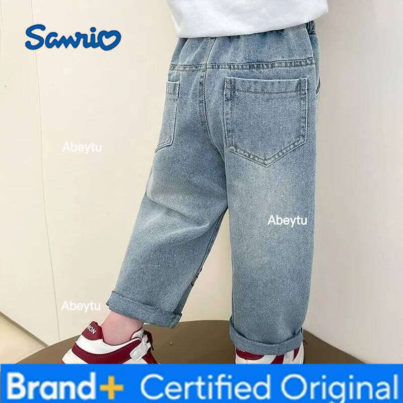 Sanrio Spring Autumn Baby Girls Denim Pants Cartoon Hello Kitty Loose Straight Casual Jeans For 2-6 Years Kids Children Soft Trousers H260206