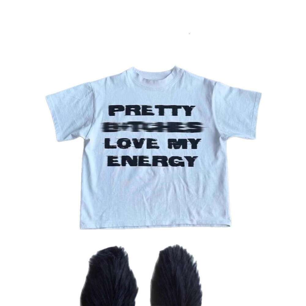 250g heavyweight pure cotton! American-style oversized vintage fuzzy letter print loose-fitting short-sleeve T-shirt for couples, men's