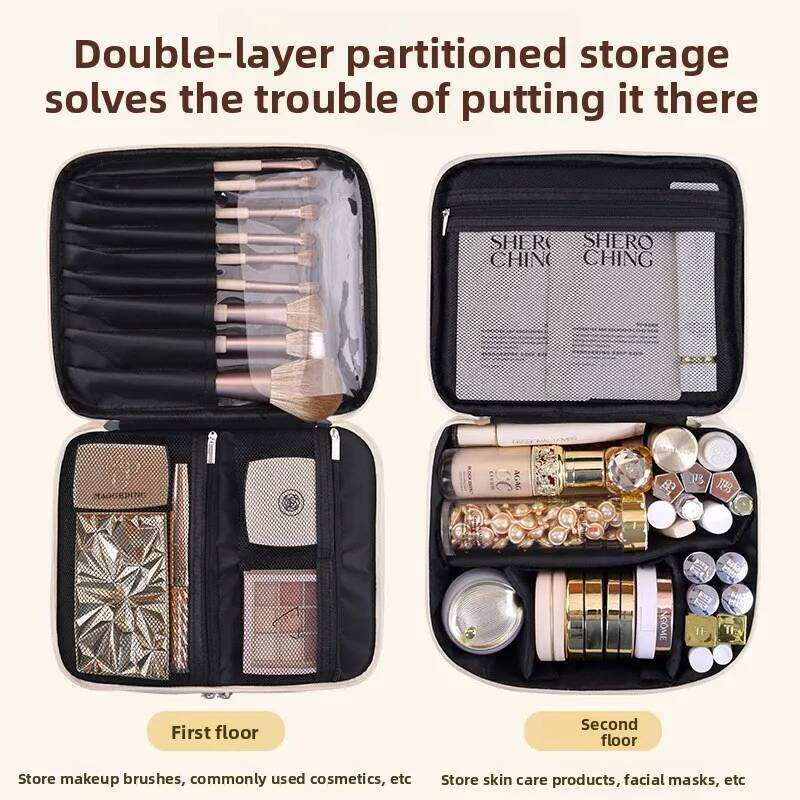 New Double-Layer Four-Zone PU Large Cosmetic Bag for Women, Portable, High-End, Large-Capacity Makeup Organizer Box Y260206