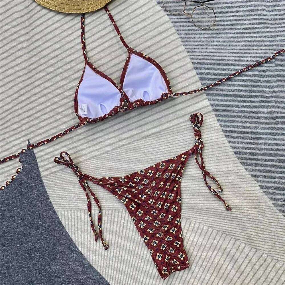 Sexy Yellow Floral Print Swimsuit Micro Bikini Thong 2025 Women String Halter Swimwear Bathing Suit Biquinis Mini Bikinis Sets XJ260206