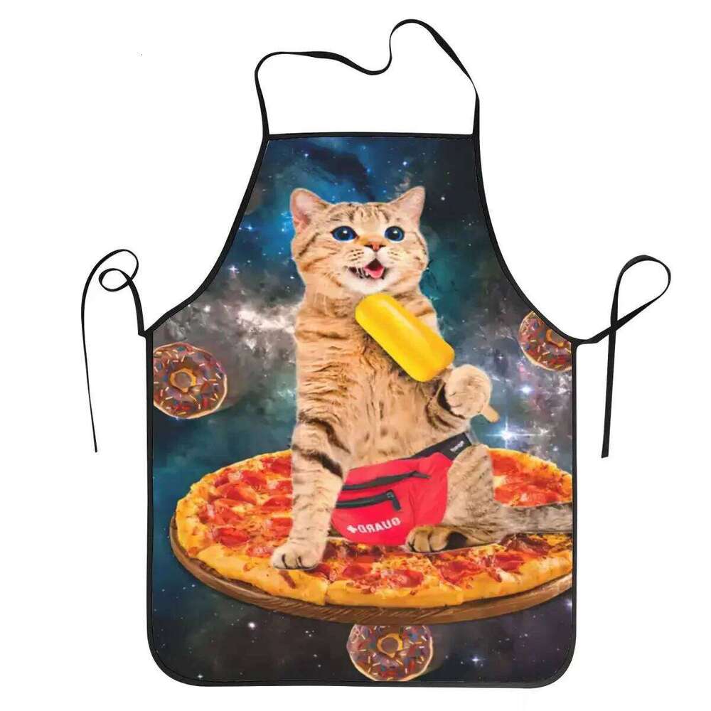 Unisex Space Pizza Cat Meme Bib Apron Adult Women Men Chef Tablier Cuisine for Cooking Kitchen Funny Animal Baking S260205 700
