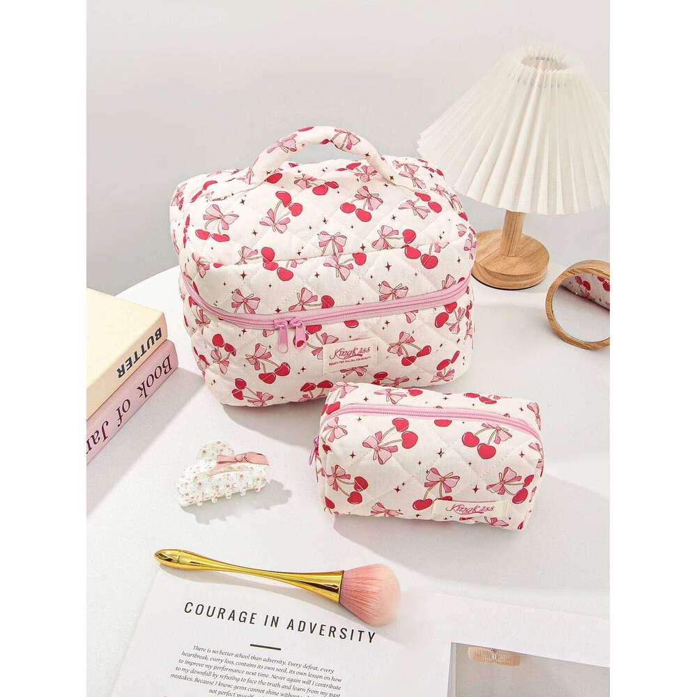 1/3Pcs Cherry & Bow Pattern Bag Set, Large Capacity Cosmetic Storage Bag, Zipper Makeup Organizer Pouch Y260206