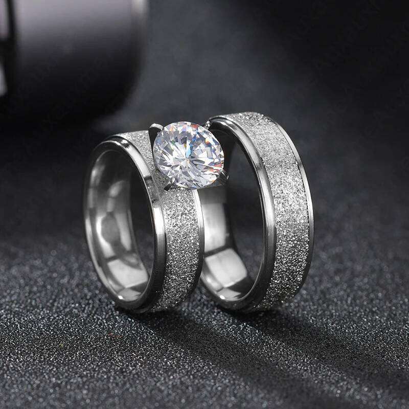 Auxauxme Bling White Stones Engagement Rings for Couples Golden Titanium Steel Romantic Wedding Ring Women Men Jewelry W260206