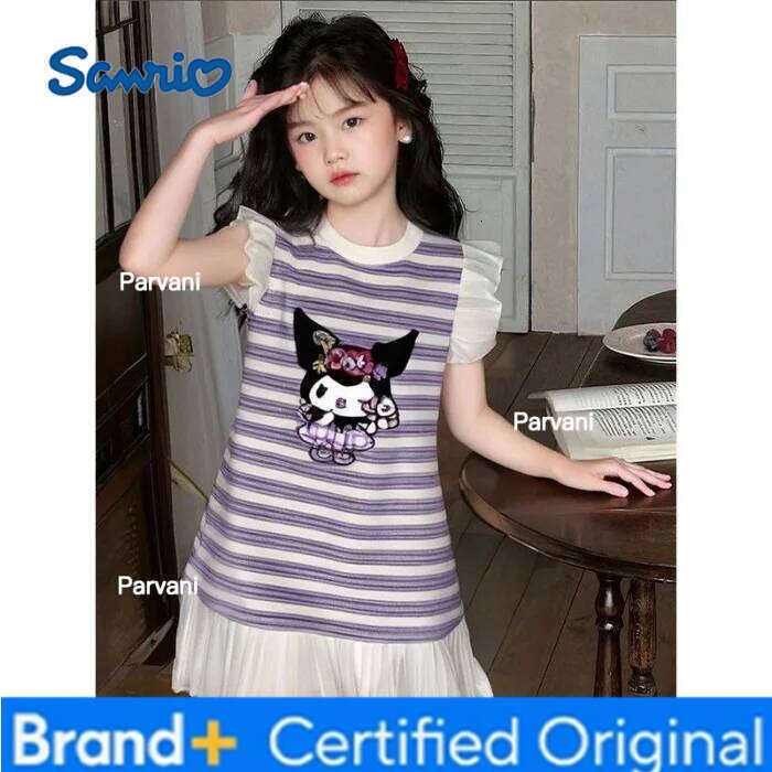 Sanrio hello kitty sweet striped skirt summer new children's laurel dog dress girls small flying short sleeve T-shi H260206 - view 4