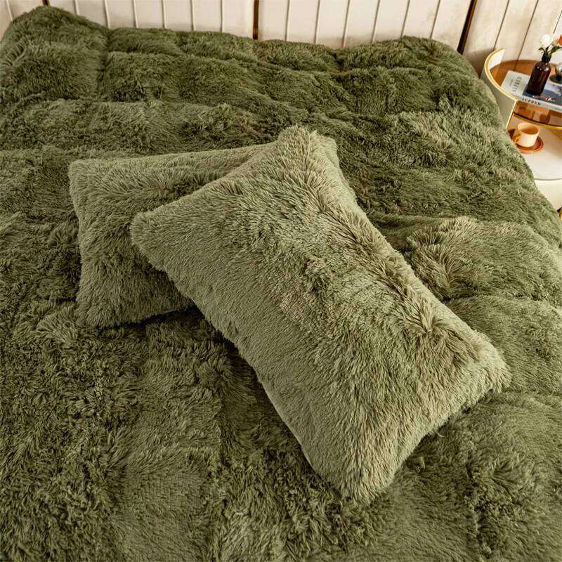 3-Piece Faux Fur Velvet Set - Soft, Warm, Plush Bedding with Solid Color Design, 1 Duvet Cover and 1/2 Pillowcase, W XJ260206