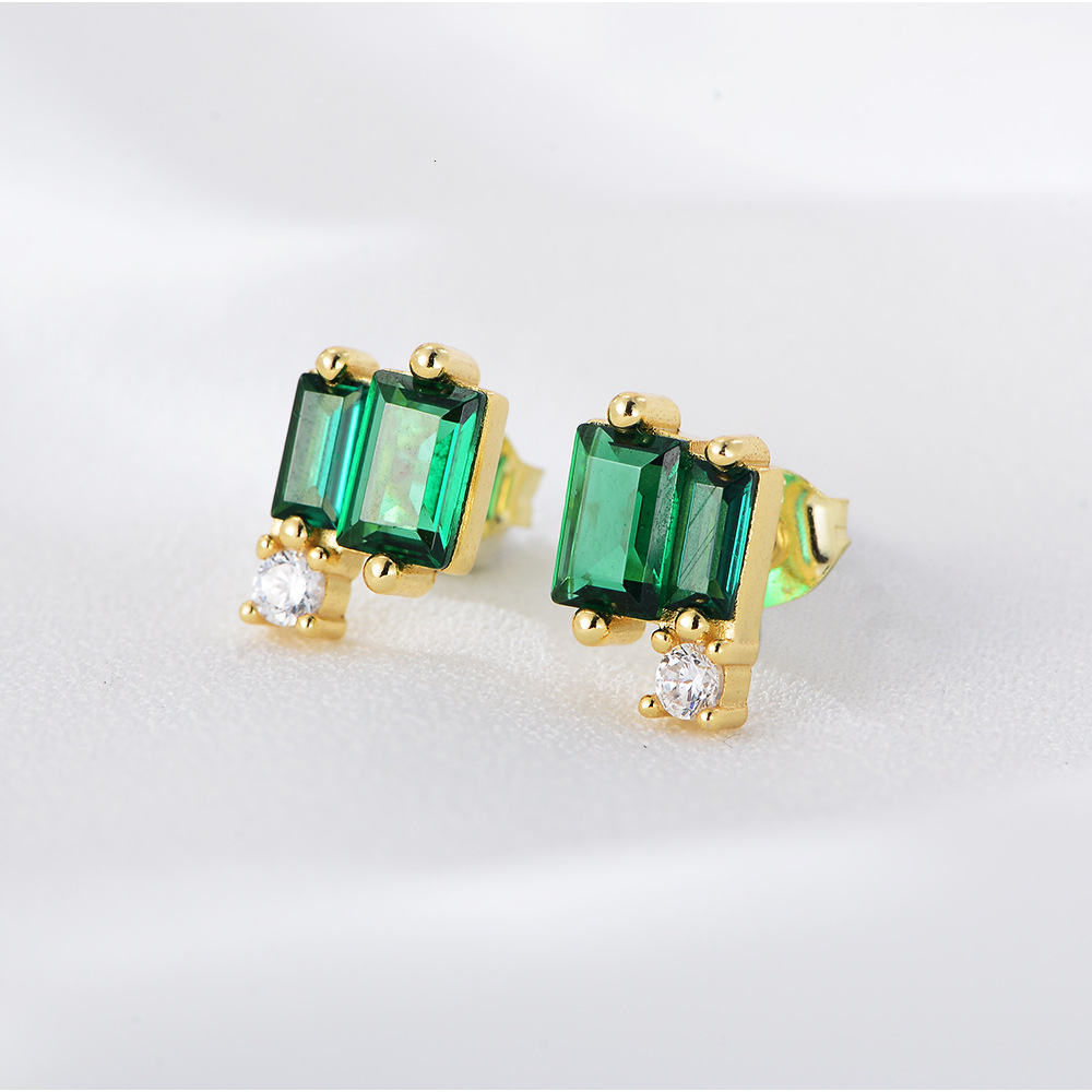Minimalist Geometric Square Emerald Zircon Stud in Sterling Silver Wholesale Ins Palace Style Elegant Earrings