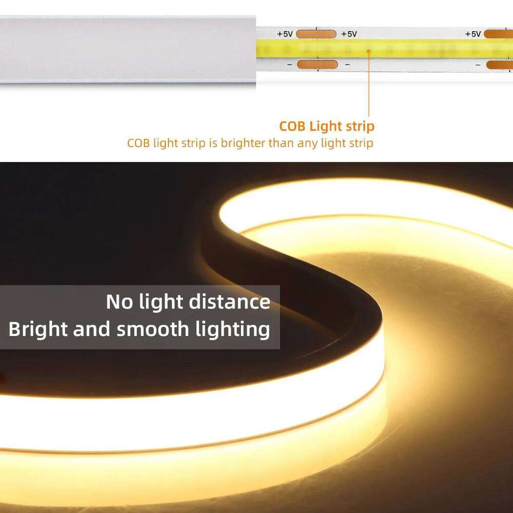USB 5V Remote Control Dimmable Pure Silicone Tube COB Neon LED Strip Light Waterproof For Garden Bedroom Kitchen Backlight Decor Z260206