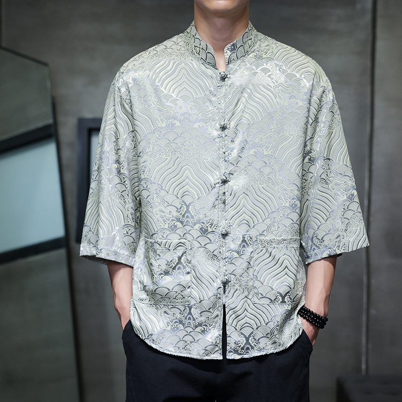 2026 New Chinese style Men's Shirt Printed Design Seven point Short Sleeve Summer Chinese Style Jacquard Buckle Casual Shirt