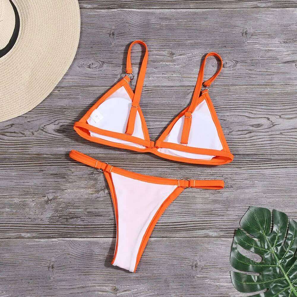 Woman Girl Beach Swimsuit Sexy Low Waist Split Swimwear Solid Color Bikini Set Two Piece Sling Backless Metal Buckle Z260206