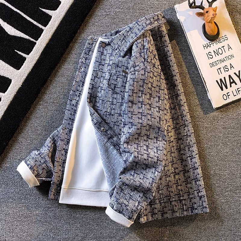 Luxury Brand Designer Clothes American Retro Small Fragrance Style Jacket For Men, Loose Casual Jacket, Spring And Autumn Houndstooth Shirt For Men, S