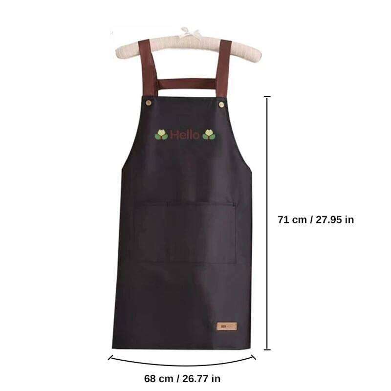 Hello Letter Printed Waterproof Apron Kitchen Cooking Home Large Pocket Storage Baking Shoulder Aprons Hotel Specific Practical S260205 3d8