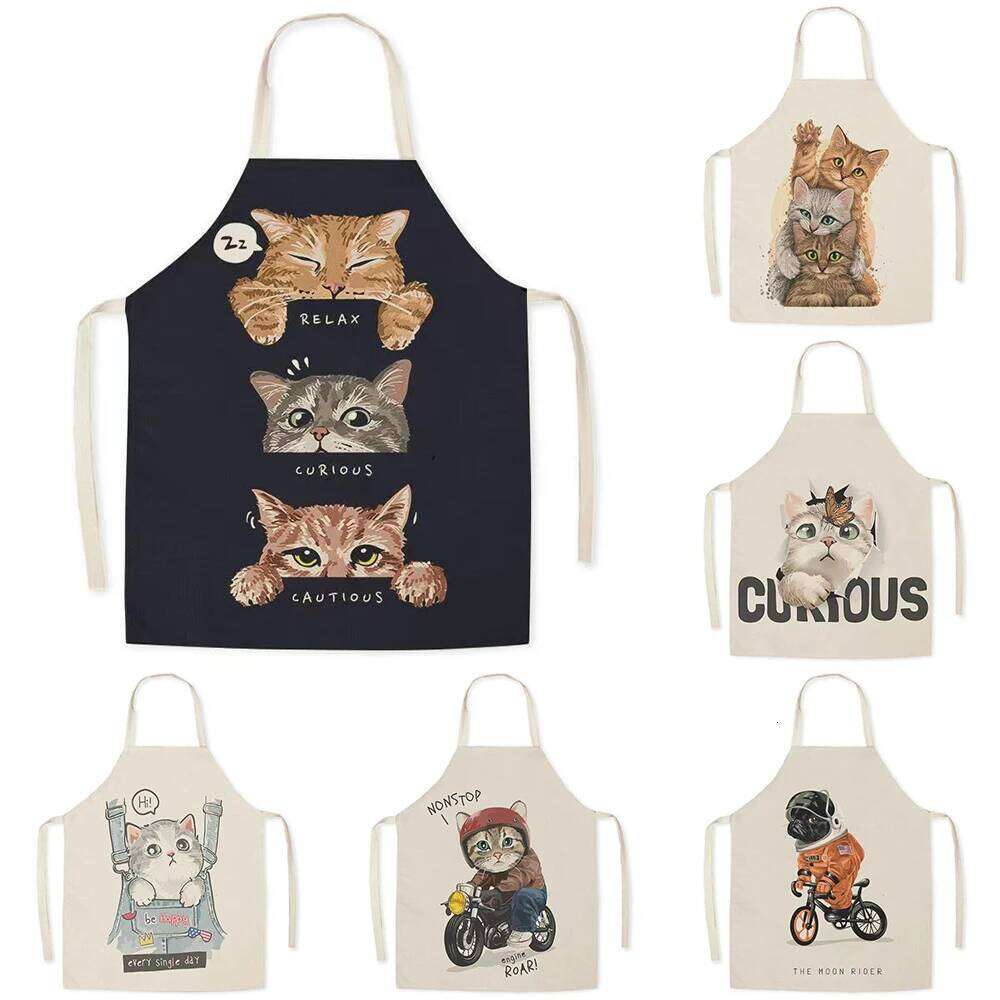 Cartoon puppy pattern adult home anti-oil stain sleeveless bib men's linen kitchen cooking baking apron S260205