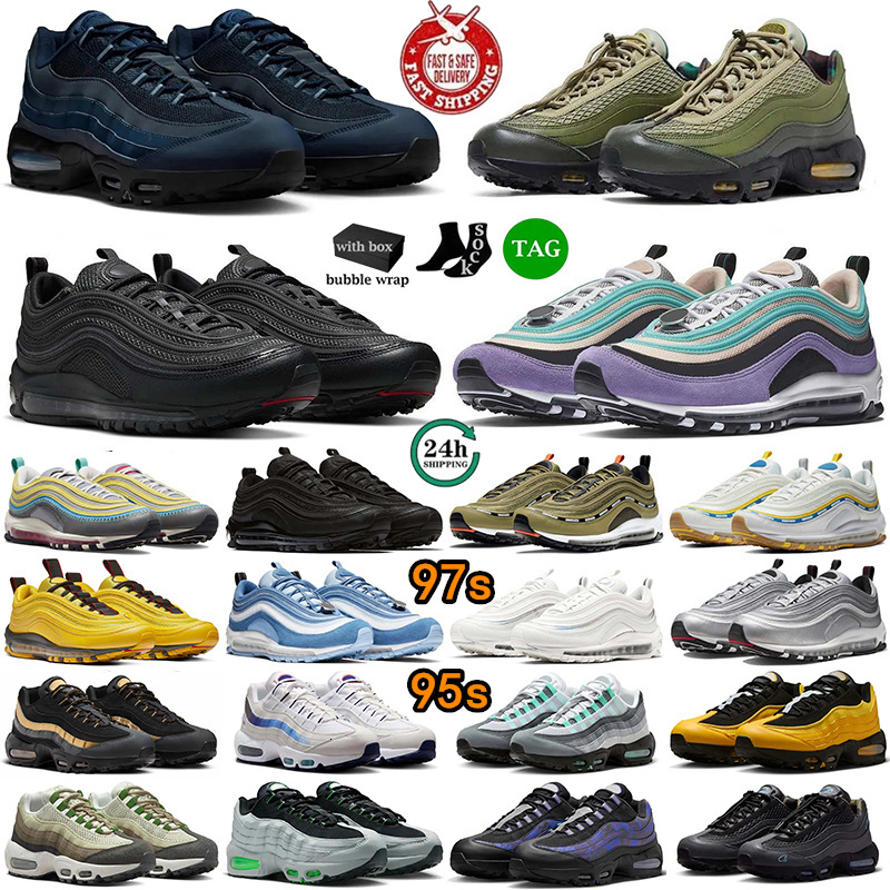 With Box Sneakers Trendy Designer 95s 97s Running Shoes Triple Black White Blue Cork Metallic Silver Orange Ghost Picante Red Men Women 95 97 Sport Trainers Outdoor