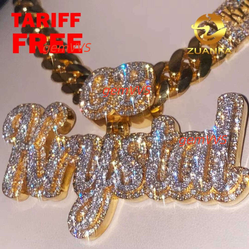 Custom Bail Pendants VVS Moissanite Iced Out Full Diamonds Letter Initial Name Jewelry Necklace Personal