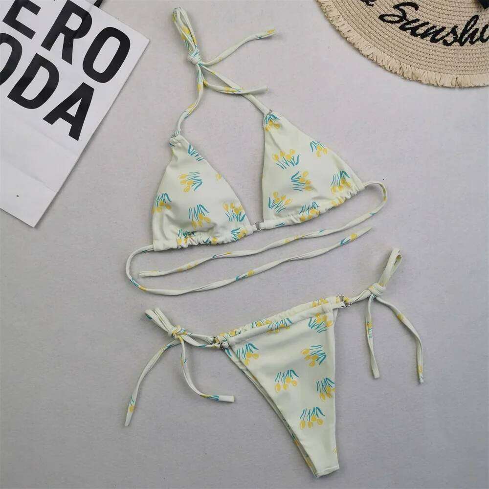 Fashion Print Bikini Thong String Sexy Triangle Swimsuit Split Vintage Swimwear Trend Women Micro Beach Bathing Suit Bikinis Set Z260206