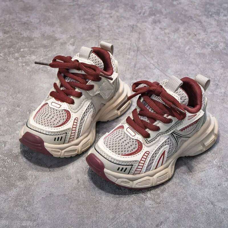 Boys Girls Sports Thick Soft Sole Children Sneakers Mesh Breathable 2025 New Fashion Kids Running Shoes for Students Trend 26Y0206