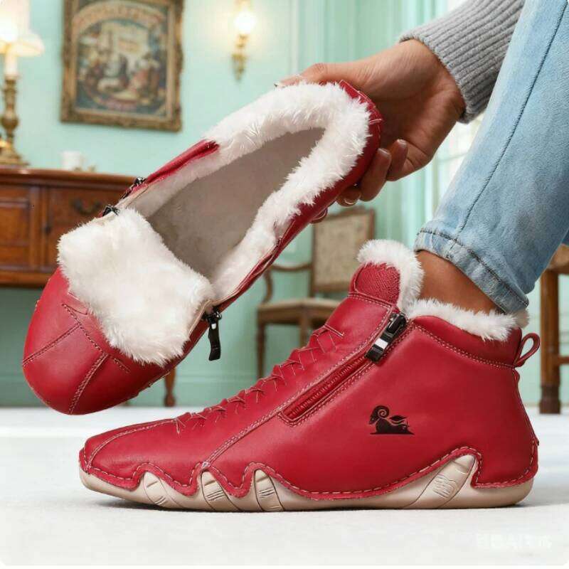 Casual Side Zipper Short Boots Versatile Flats Bottom Fashion Pu Leather Women's Loafers Winter Keep Warm Shoes