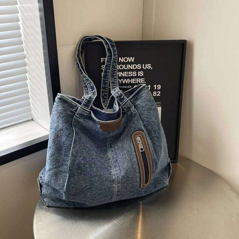 Cowboy Solid Color 2024 High Quality Handbag Zipper Simple Casual Tote Soft Large Capacity Western Style Shoulder Bag Y260205