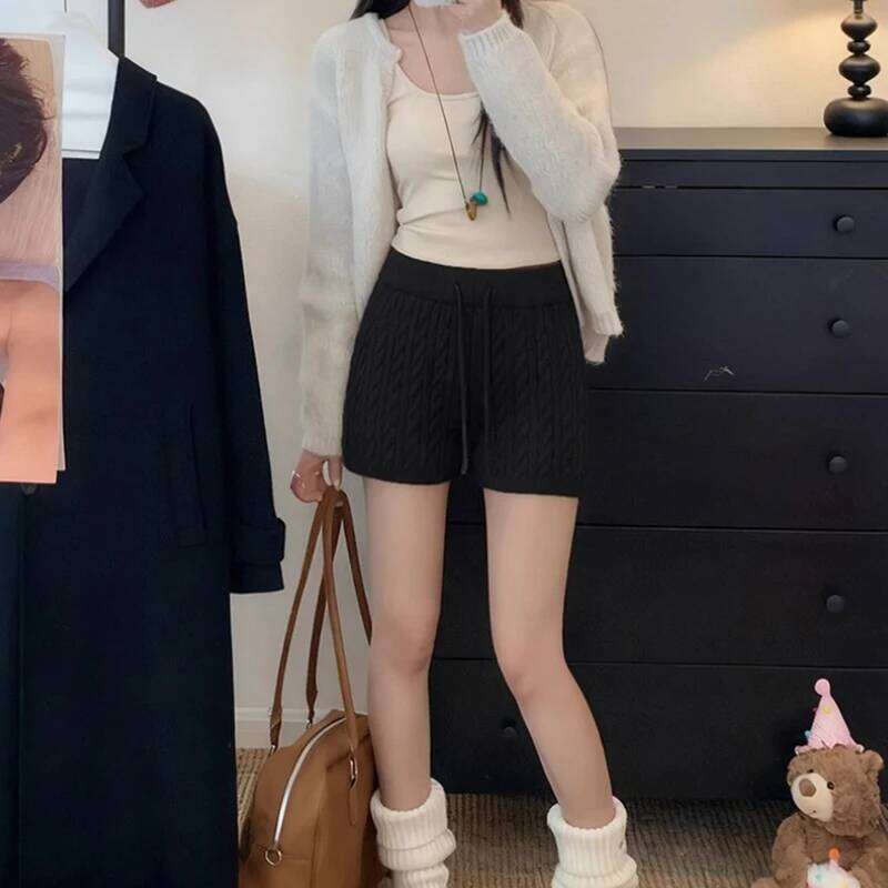 ITOOLIN New Retro Simple Elastic Waist Twist Knitted Sport Shorts Women's Casual Slimming Outdoor Sportswear XJ260206