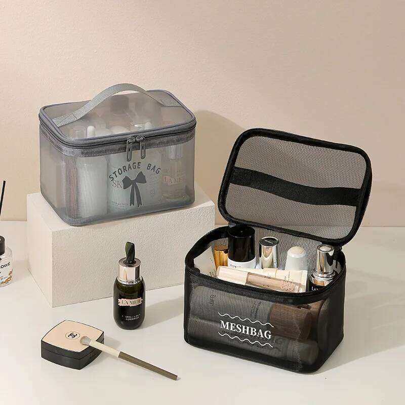 Cube Mesh Cosmetic Washing Women's Portable Travel New Large Capacity Cosmetics Storage Bag Y260206