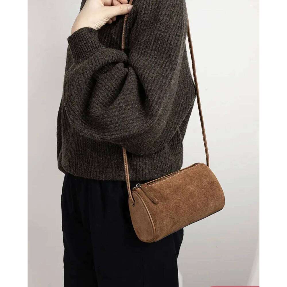 2025 new style Melard wind suede PU women's retro round cylinder matte business single shoulder cross-body Boston bag XJ260129