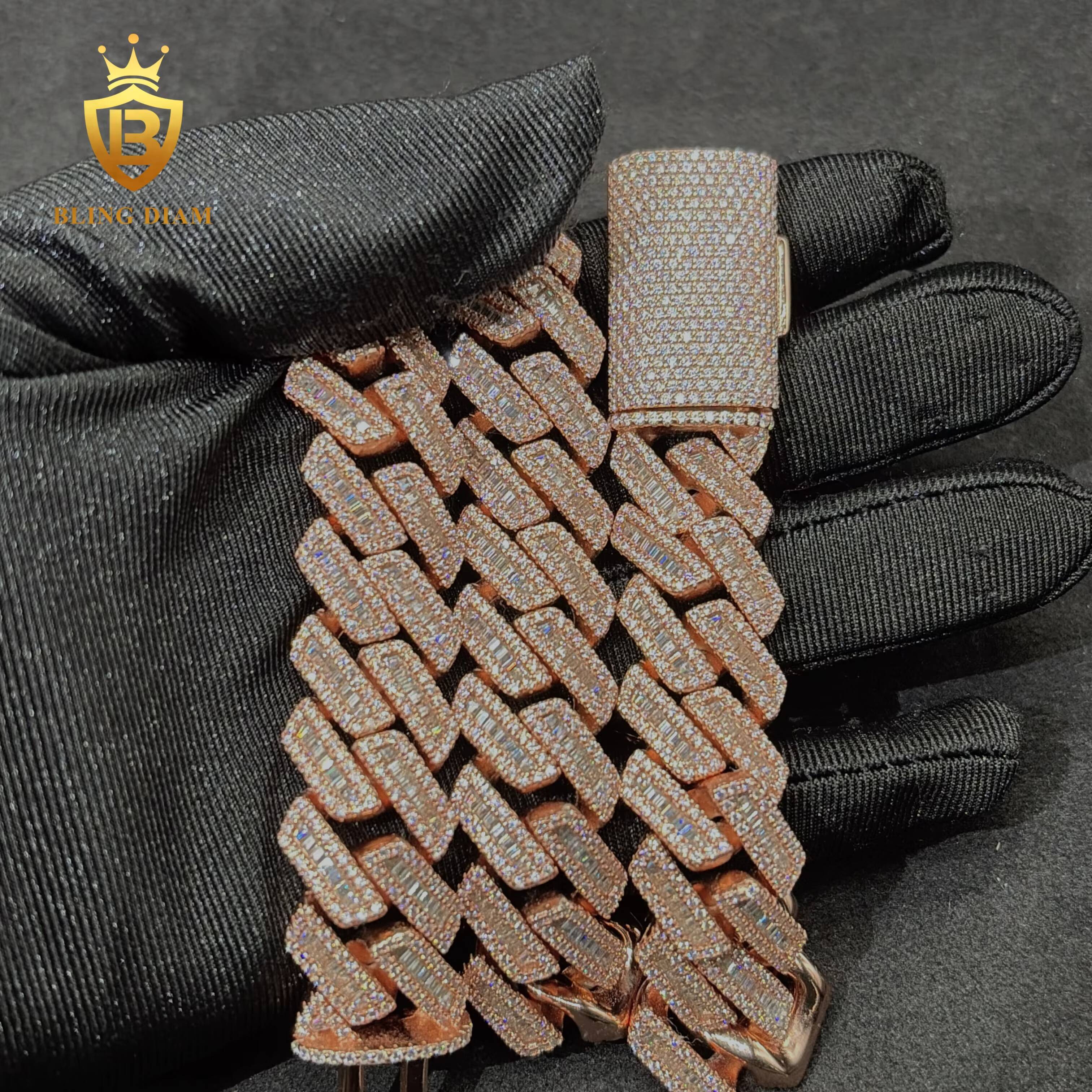 Custom Jewelry Moissanite Chain Hip Hop Men Pass Diamond Tester 18mm 925 Sterling Silver VVS Moissanite Cuban Chain