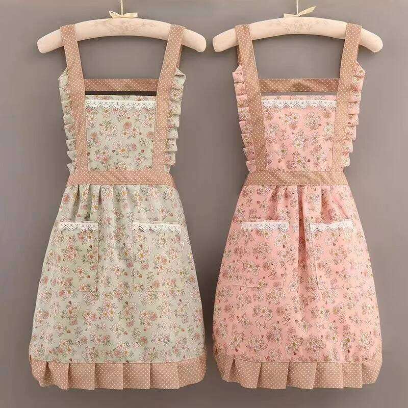 Canvas Breathable Floral for Kitchen Home Use, Waterproof Splash Proof Adjustable Waist Apron with Pocket, Women Men Cooki S260205