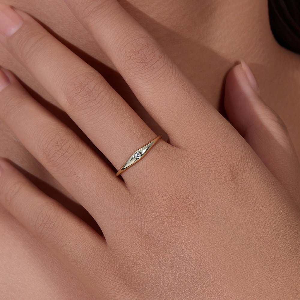 minimalist fashion jewelry s925 sterling silver smooth plain band single diamond ring for women, light luxury high-end hand accessory