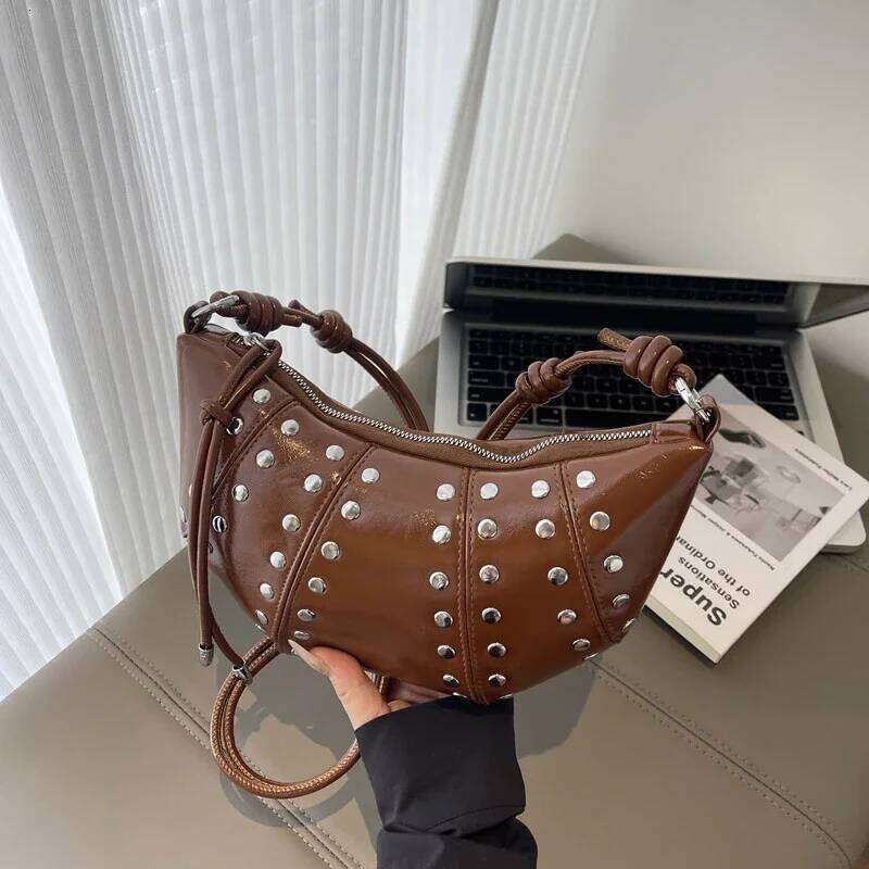 Designer Studded Shoulder Crescent 2025 New Women Metal Underarm Bag High-end Retro Rivet Polka Dot Crossbody Bags Y260205