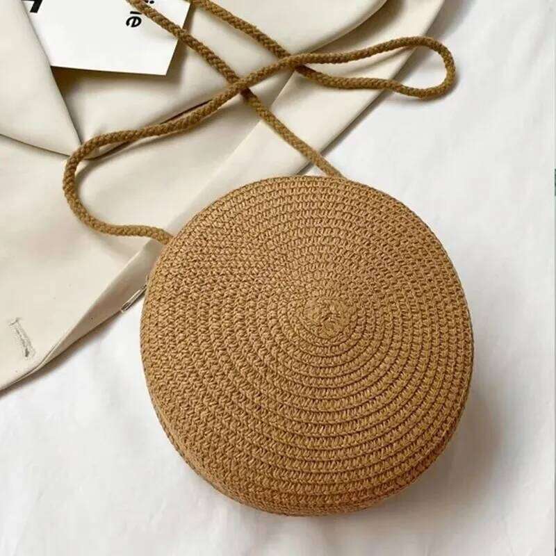 Minimalist Straw Bag Round Crossbody Purse Women Shoulder Vocation Style Handbag XJ260129