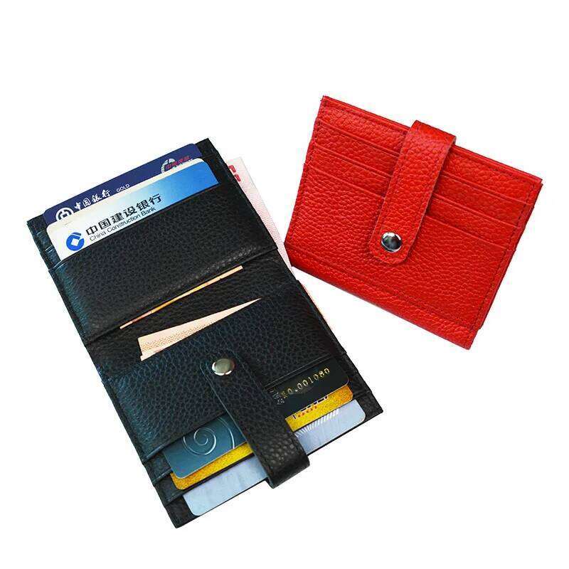 100% Genuine Leather Short Buckle Folded Business Name Wallet Large Capacity Cross Bank Card ID Holder Y260206