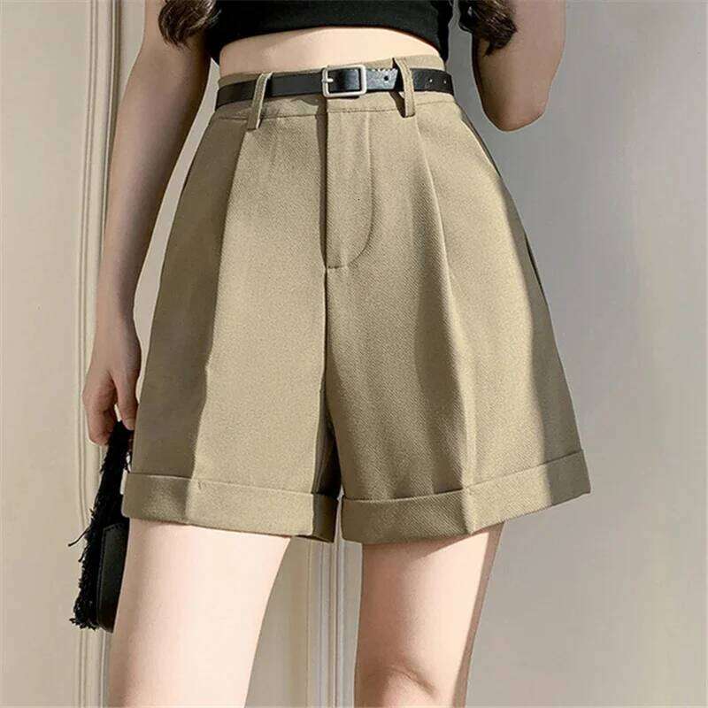 Seoulish High Waist Wide Leg Shorts 2025 New Elegant Office Lady Style Casual Solid Color Pockets Minimalism Short Pants Female H260206