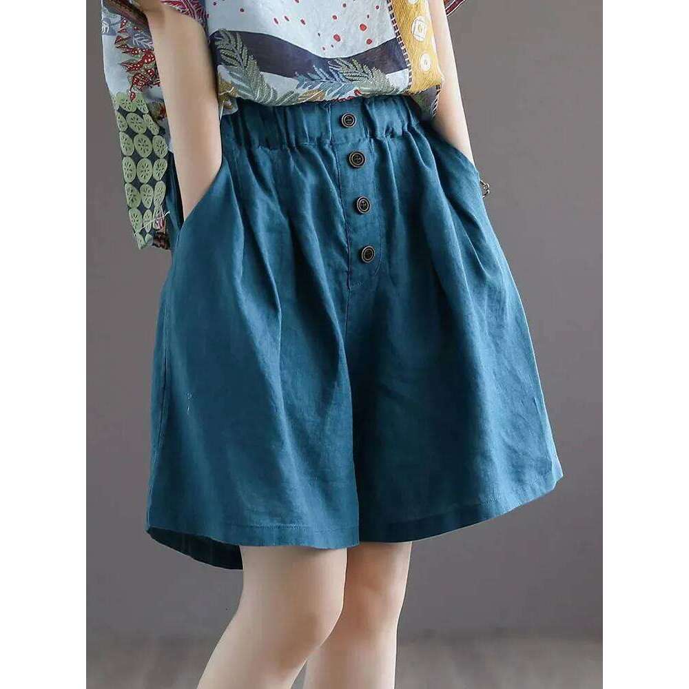 Summer Chic Design Button Baggy Shorts Women Cotton Linen Oversize Loose Short Pants Korean Casual High Waist Pantalones Cortos XJ260206