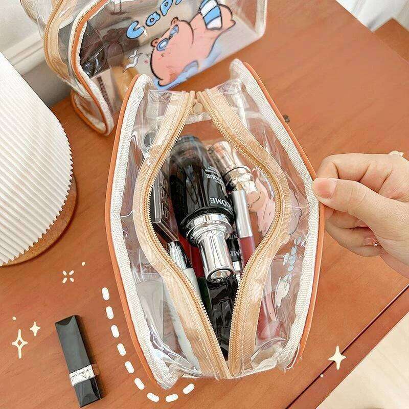 Transparent Capybara Cosmetic Cute Cartoon Design PVC Zipper Waterproof Large Capacity Storage Bag Clear Pouch Y260206