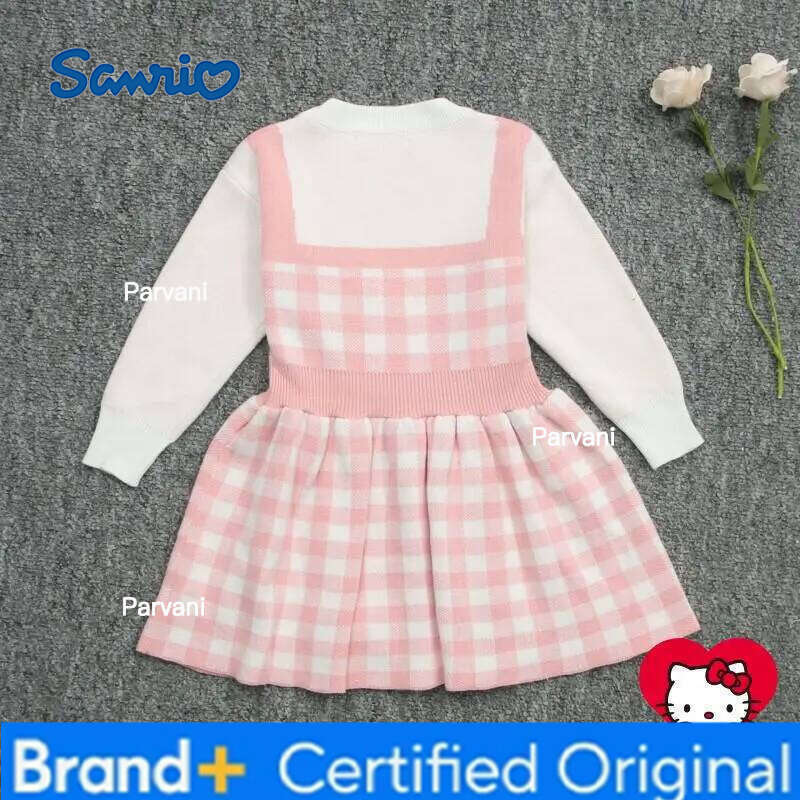 Sanrio Hot Hello Kitty Knitted Dress Kawaii Autumn and Winter Fashion Long Sleeves Student Casual Children Cloth False Two-Piece H260206 - view 3