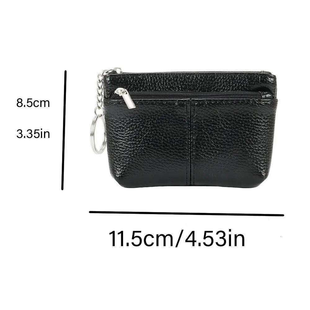 Portable PU Coin Purse Mini Zipper Leather Purses with Keychain Solid Color ID Credit Card Holder Y260206