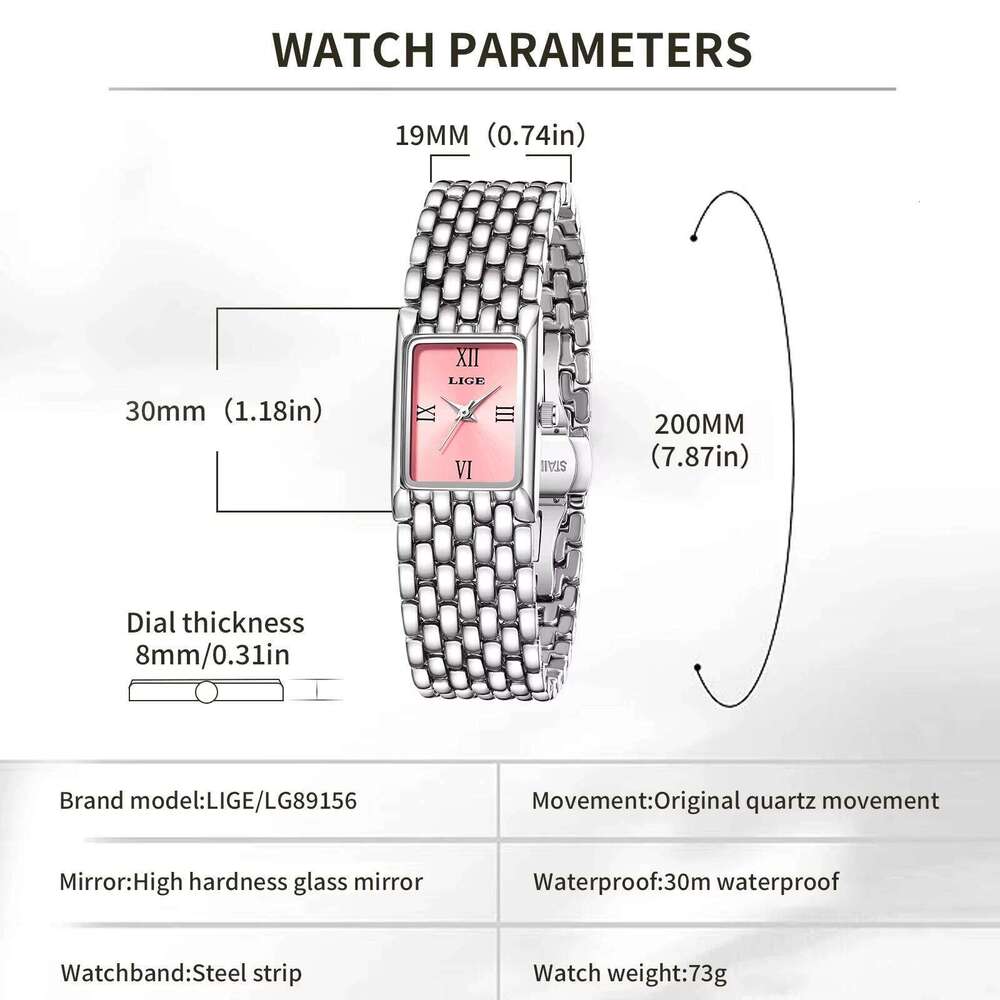 LIGE Top Brand Luxury Pink Women Watches Elegant Bracelet Quartz Wristwatch Ladies Exquisite Watch Valentines Gift+Box Z260206
